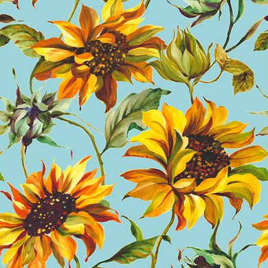 Sunflower Cotton Curtain Fabric in Azure Blue, perfect for window treatments