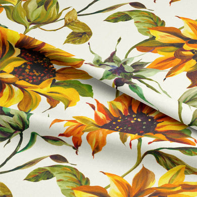 Close-up of the Sunflower Cotton Curtain Fabric - Ivory texture