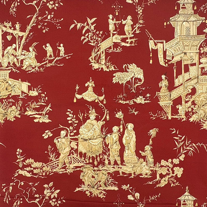 Romo Tea House curtain fabric red Chinese garden toile design