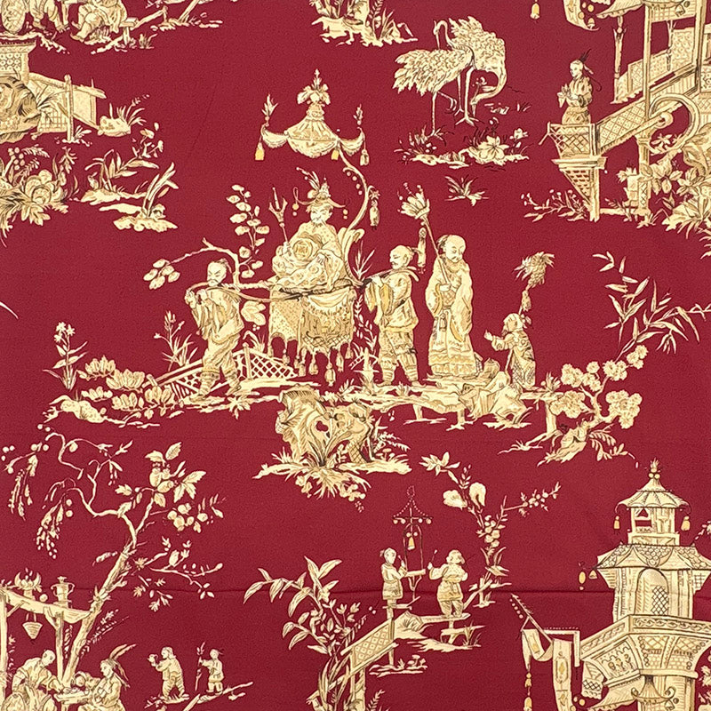 Romo Tea House curtain fabric wine red oriental toile pattern