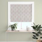 Teardrop Paisley Linen curtain fabric in blush pink, styled as a window blind for soft and elegant home interiors.