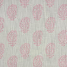 Teardrop Paisley Linen curtain fabric with delicate blush pink paisley pattern on a natural linen background.