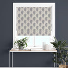 Teardrop Paisley Linen curtain fabric in navy blue, styled as a window blind for classic and sophisticated interiors.