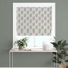Teardrop Paisley Linen curtain fabric in sage green, styled as a window blind for elegant and calming interiors.