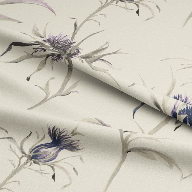 Close up of Lilac Thistle Cotton Curtain Fabric texture, perfect for home decor
