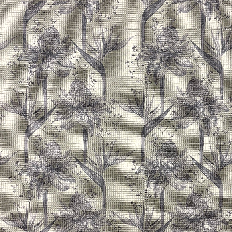 Thurston Floral Natural upholstery fabric flat swatch – detailed floral pattern