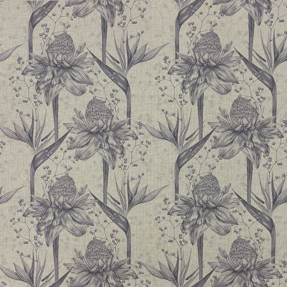 Thurston Floral Natural upholstery fabric flat swatch – detailed floral pattern