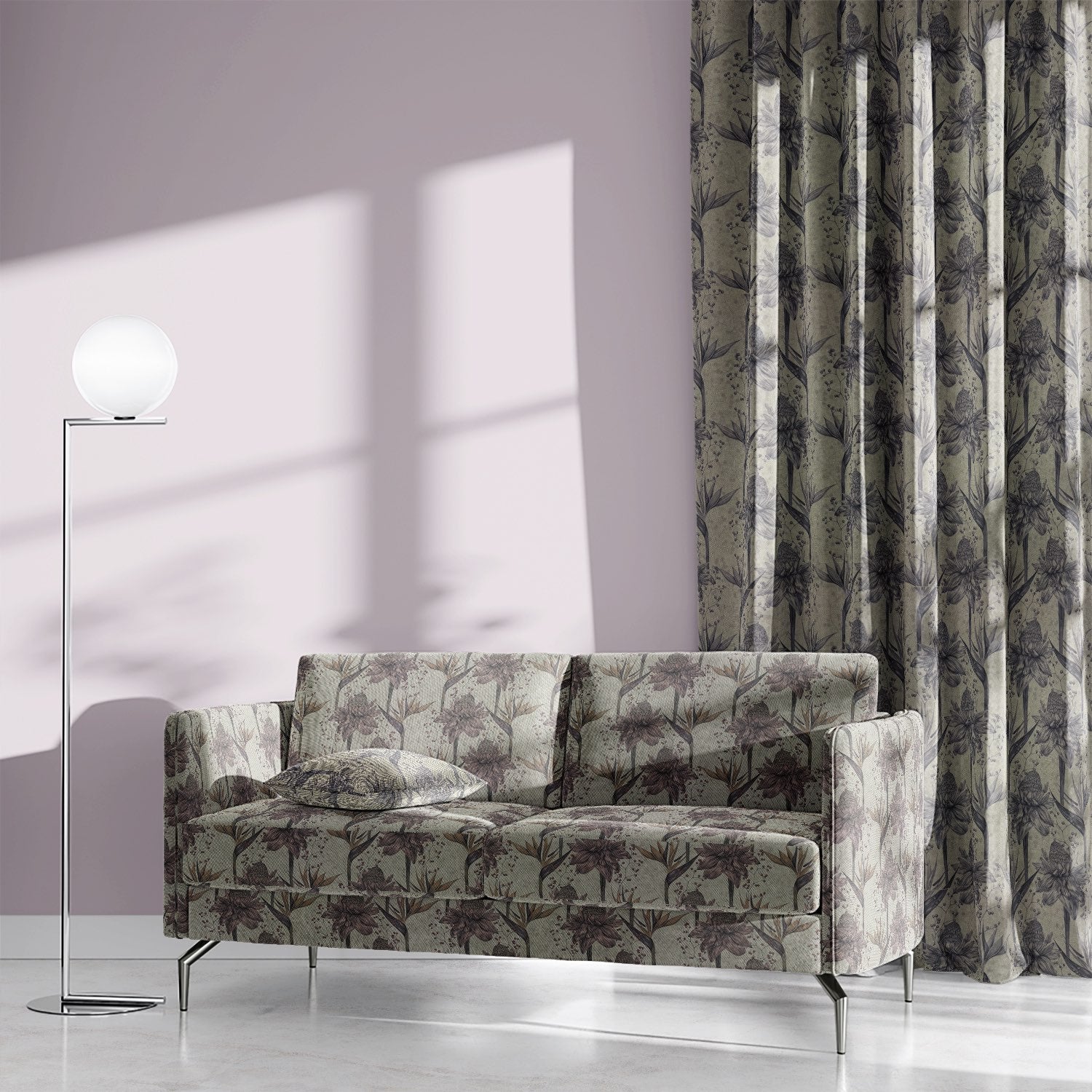 Thurston Floral Pink fabric on upholstered sofa – floral upholstery fabric