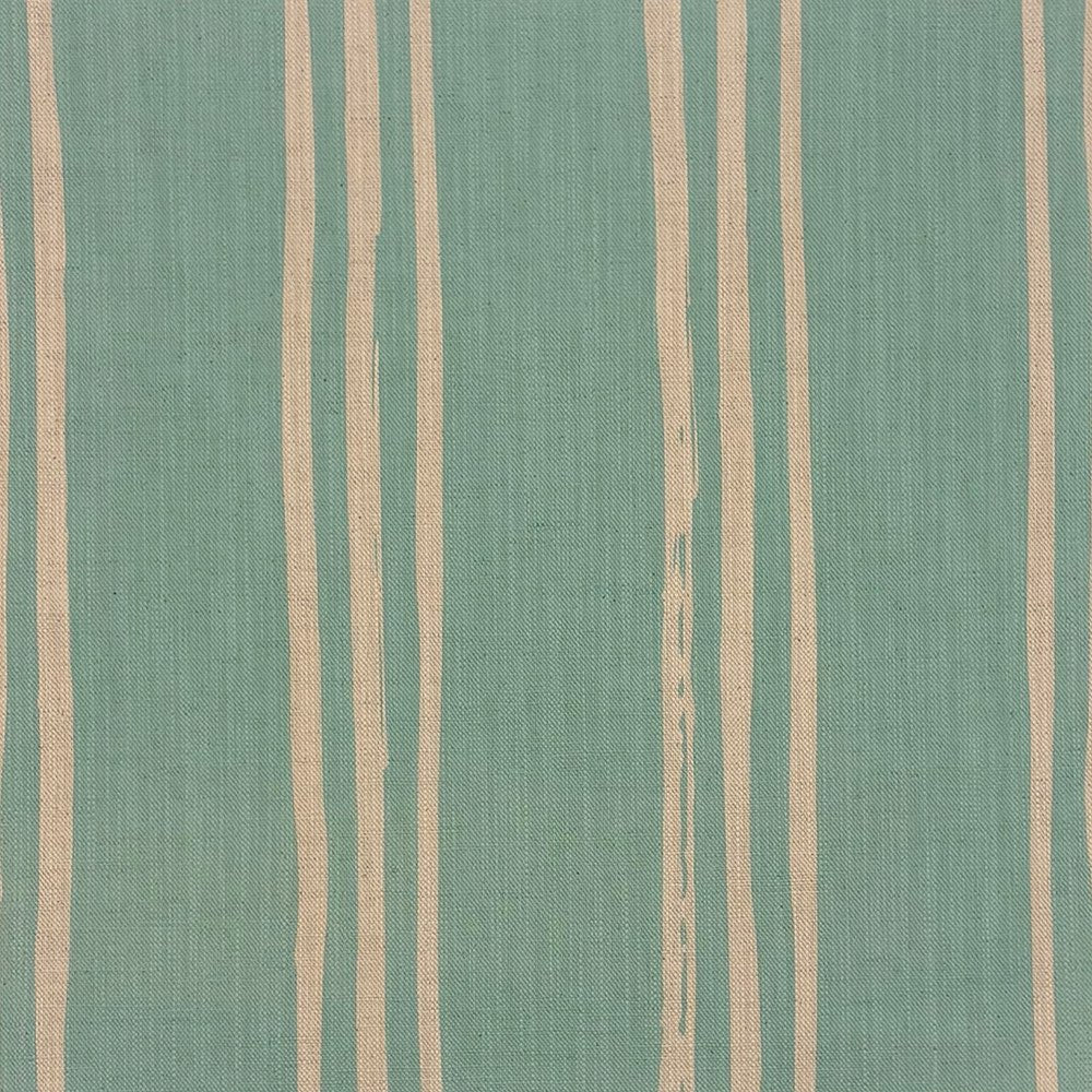 Duck egg blue striped linen fabric with neutral vertical accents