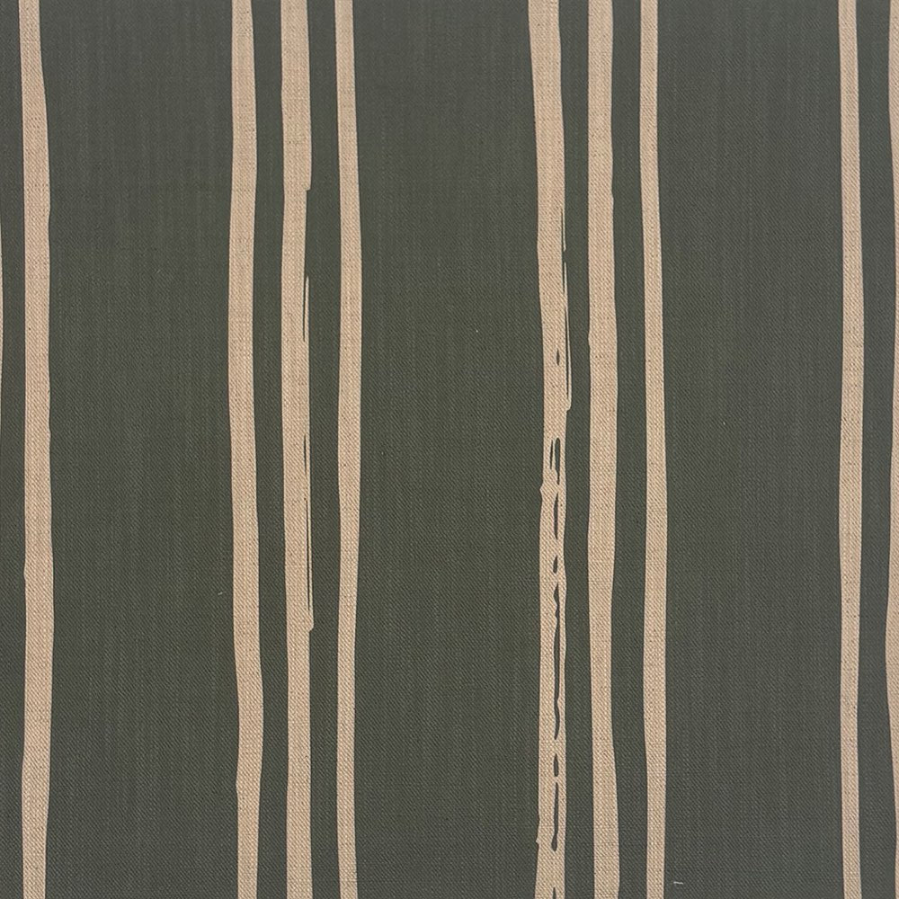 Fennel green striped linen fabric with natural painterly lines