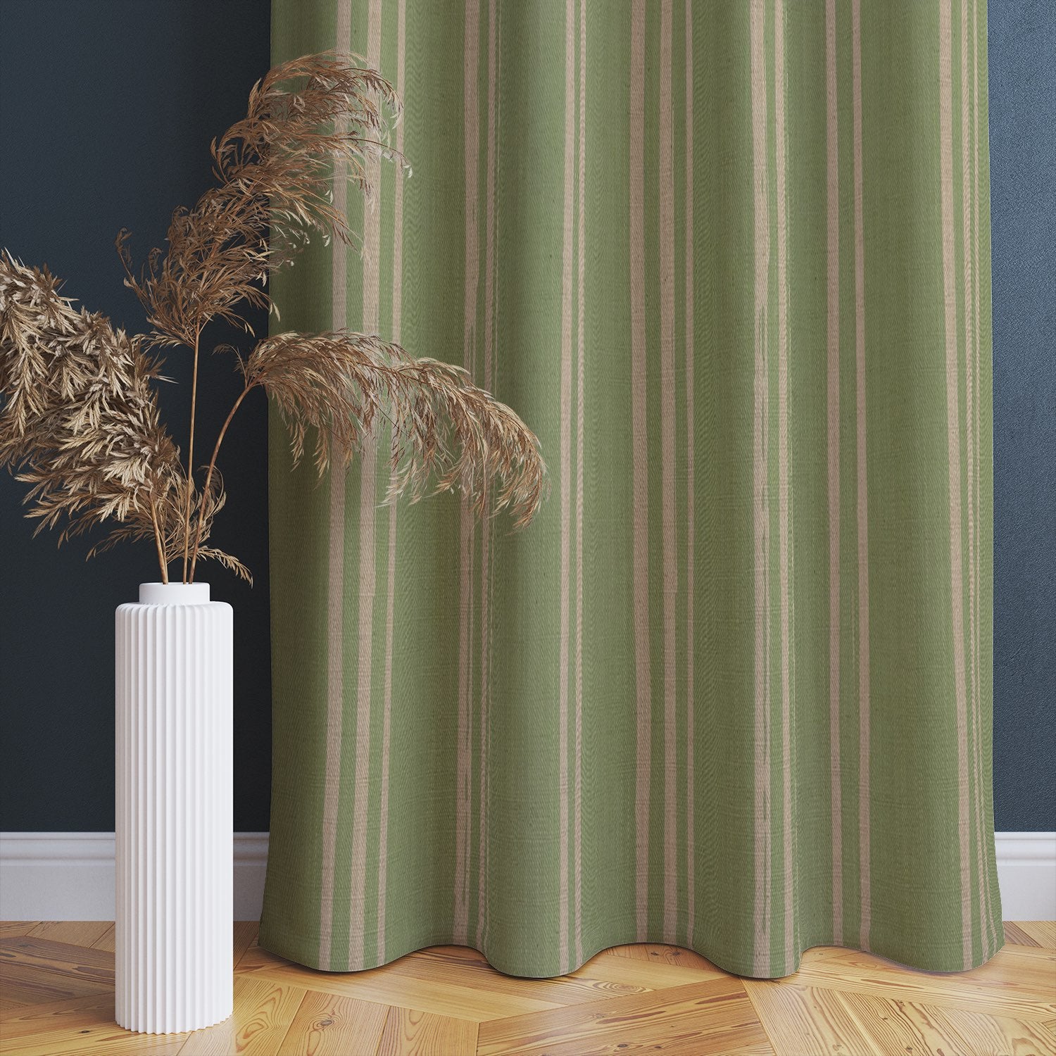 Lemongrass curtain with organic vertical lines on linen base