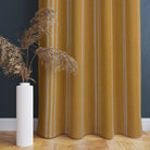 Ochre linen curtain with expressive vertical stripe design