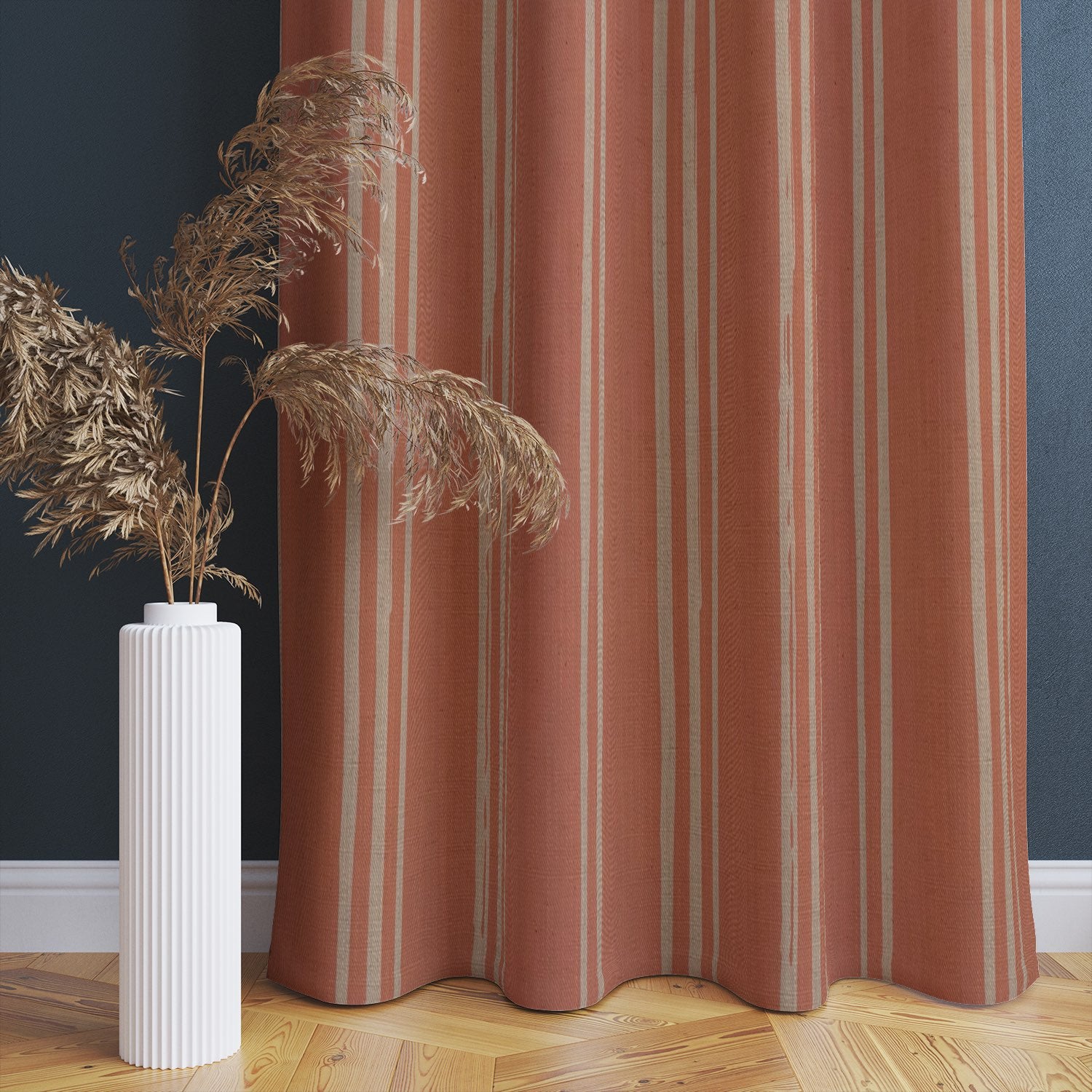 Peach curtain in soft linen with natural stripe variation