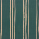 Teal striped linen curtain fabric with beige hand-drawn lines