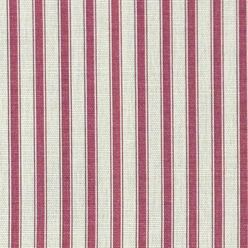 Flat image of Ticking Stripe Upholstery Fabric in deep Plum with clean vertical striping for soft furnishings and seating.