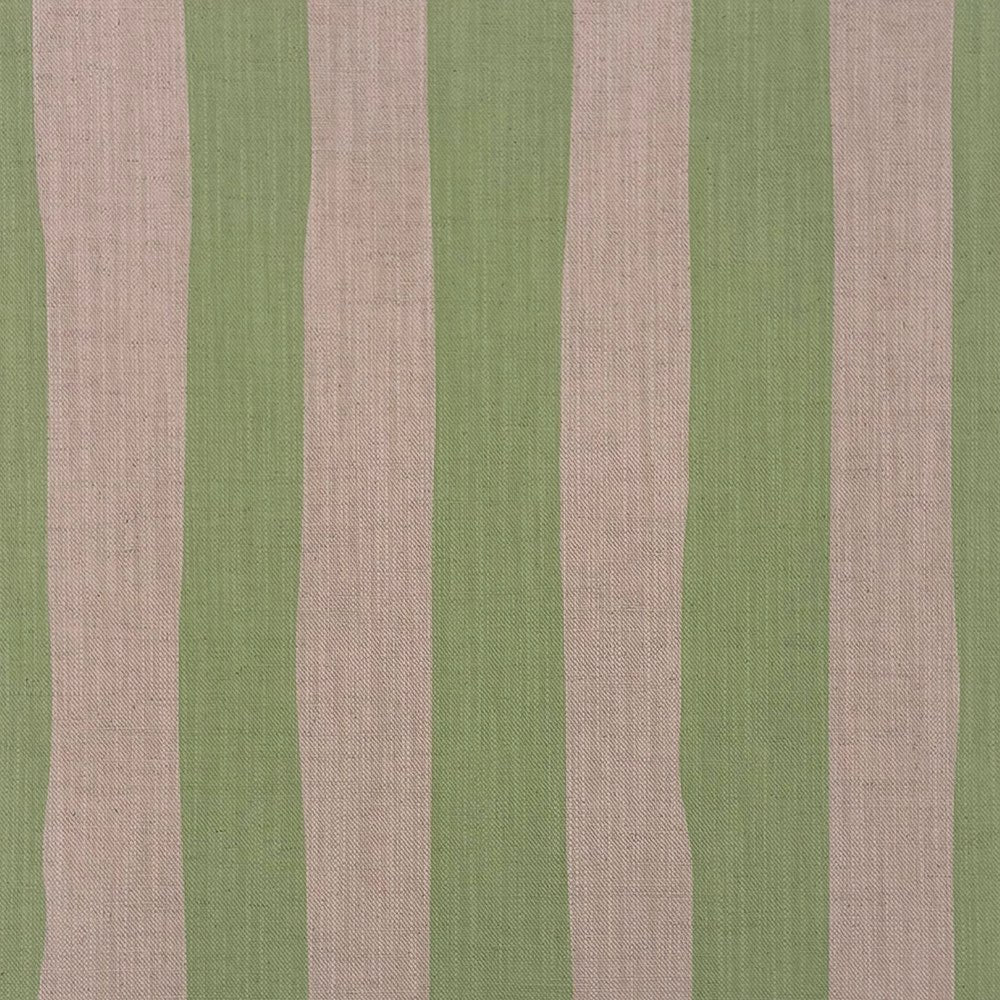 Flat image of Tirso Lemongrass striped linen curtain fabric with yellow-green vertical stripes