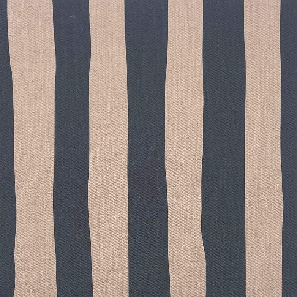 Flat image of Tirso Navy striped linen curtain fabric with deep blue vertical painterly lines