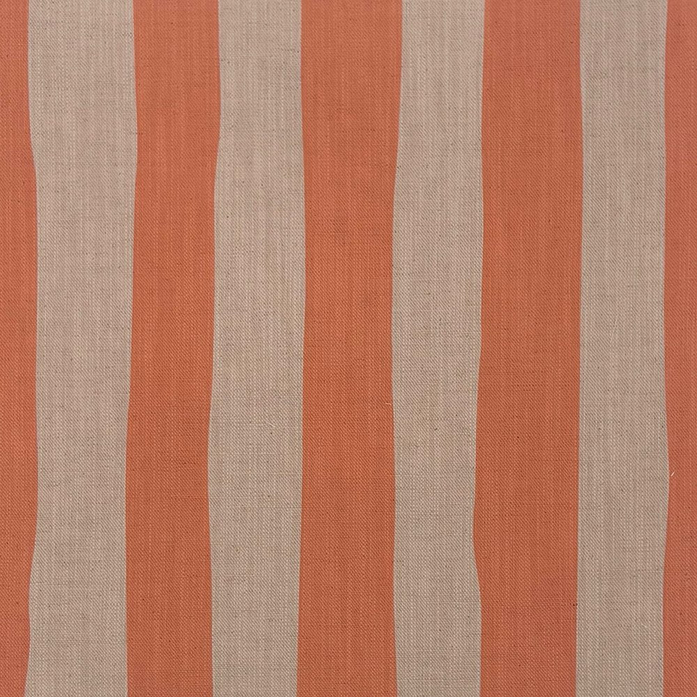 Flat image of Tirso Peach striped linen curtain fabric with soft coral and neutral-toned stripe