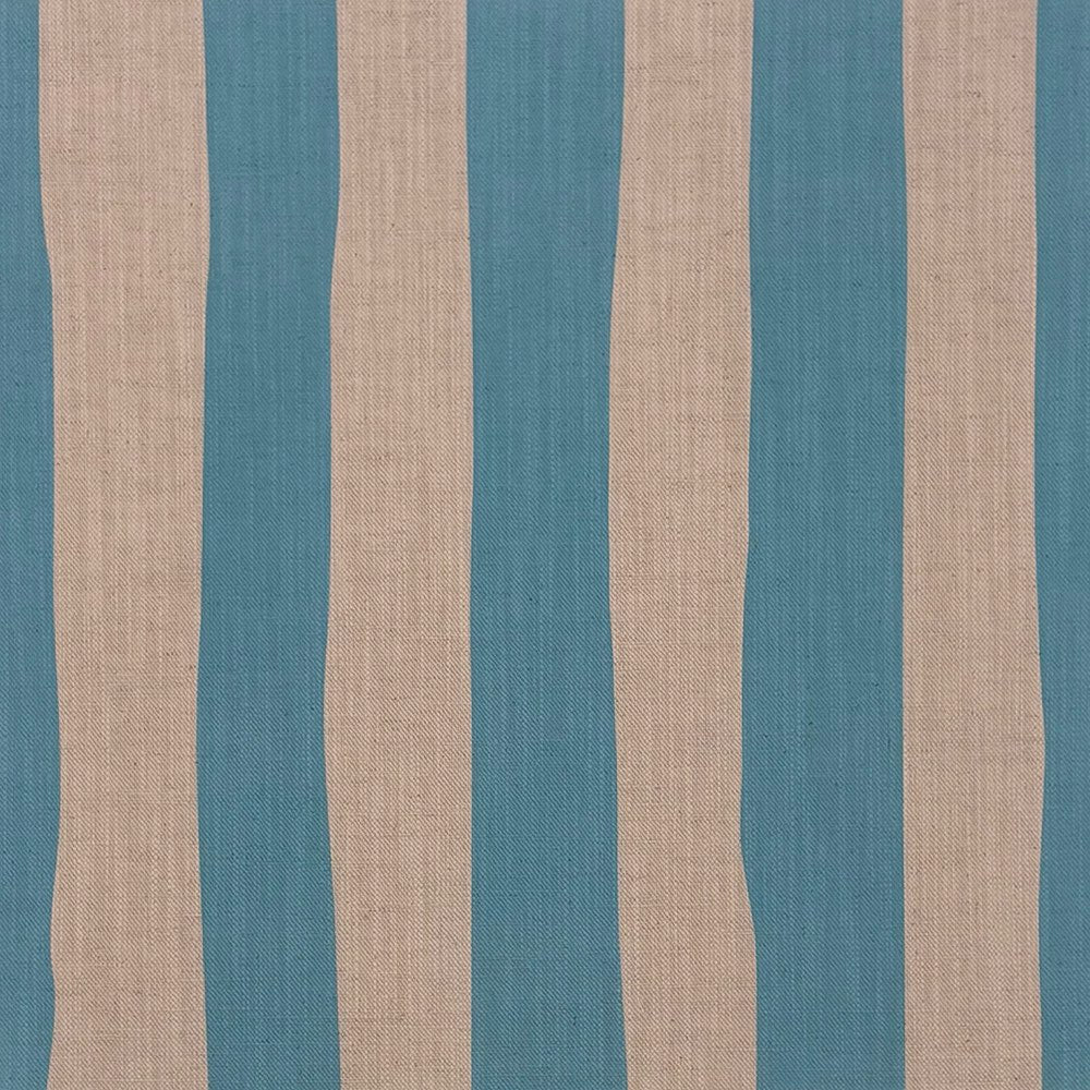 Flat image of Tirso Sky striped upholstery fabric in light sky blue and pale neutral stripes