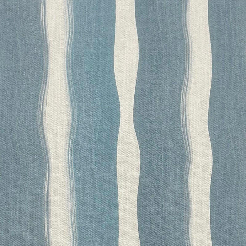 light blue striped curtain fabric with soft blended vertical stripes on linen curtain fabric