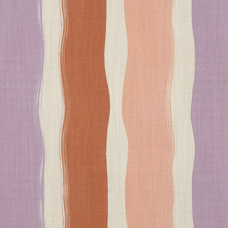 lilac and soft pink striped curtain fabric with hand painted stripe effect on linen blend