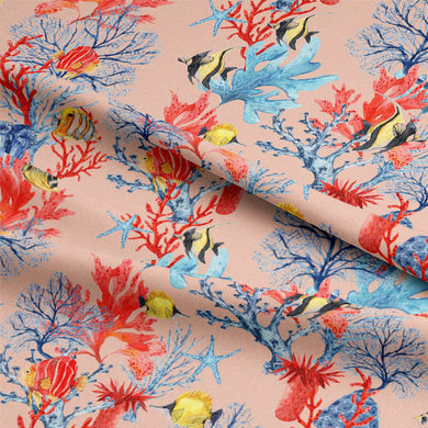Beautiful coral-patterned cotton fabric for curtains and home decor