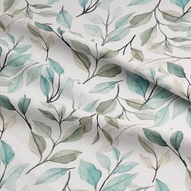 Verdure Light Green - Leaf Pattern Linen Curtain Fabric