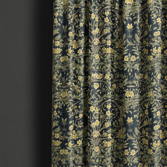 Luxurious Victorian Tenere Printed Upholstery Fabric featuring beautiful black floral print
