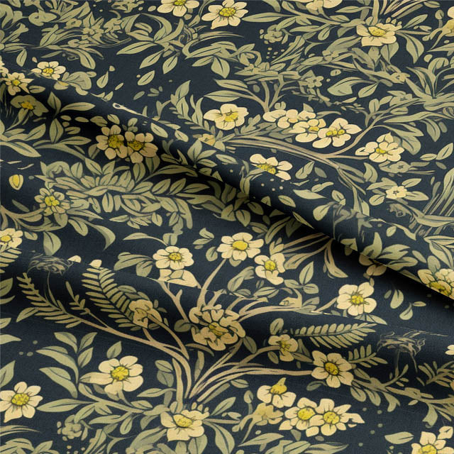 Elegant black Victorian Tenere Printed Upholstery Fabric with detailed floral design