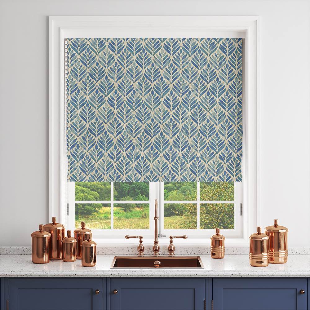 Watercolour leaves fabric featuring vibrant green and blue foliage pattern on soft, high-quality material perfect for crafting and sewing projects