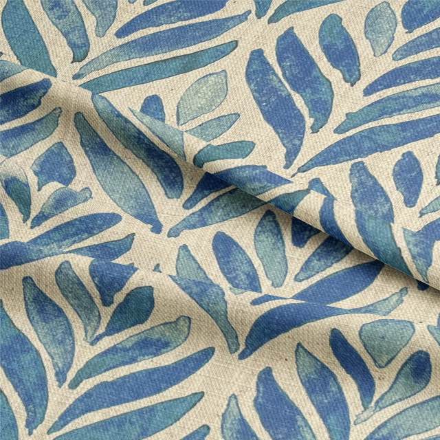 Watercolour Leaves Upholstery Fabric with green and blue leaf pattern, perfect for adding a natural and artistic touch to any furniture piece