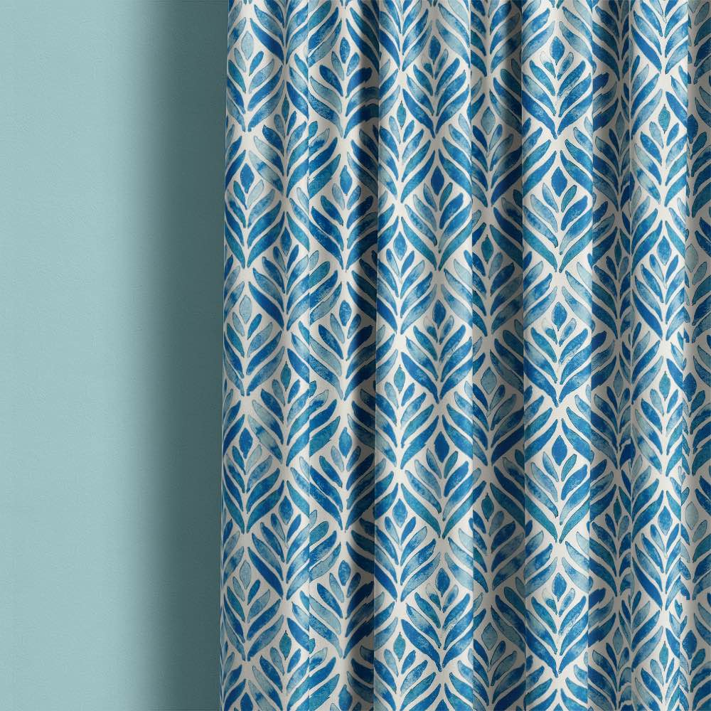 Watercolour Leaves Fabric: A beautiful, hand-painted fabric featuring delicate green and blue leaves on a white background