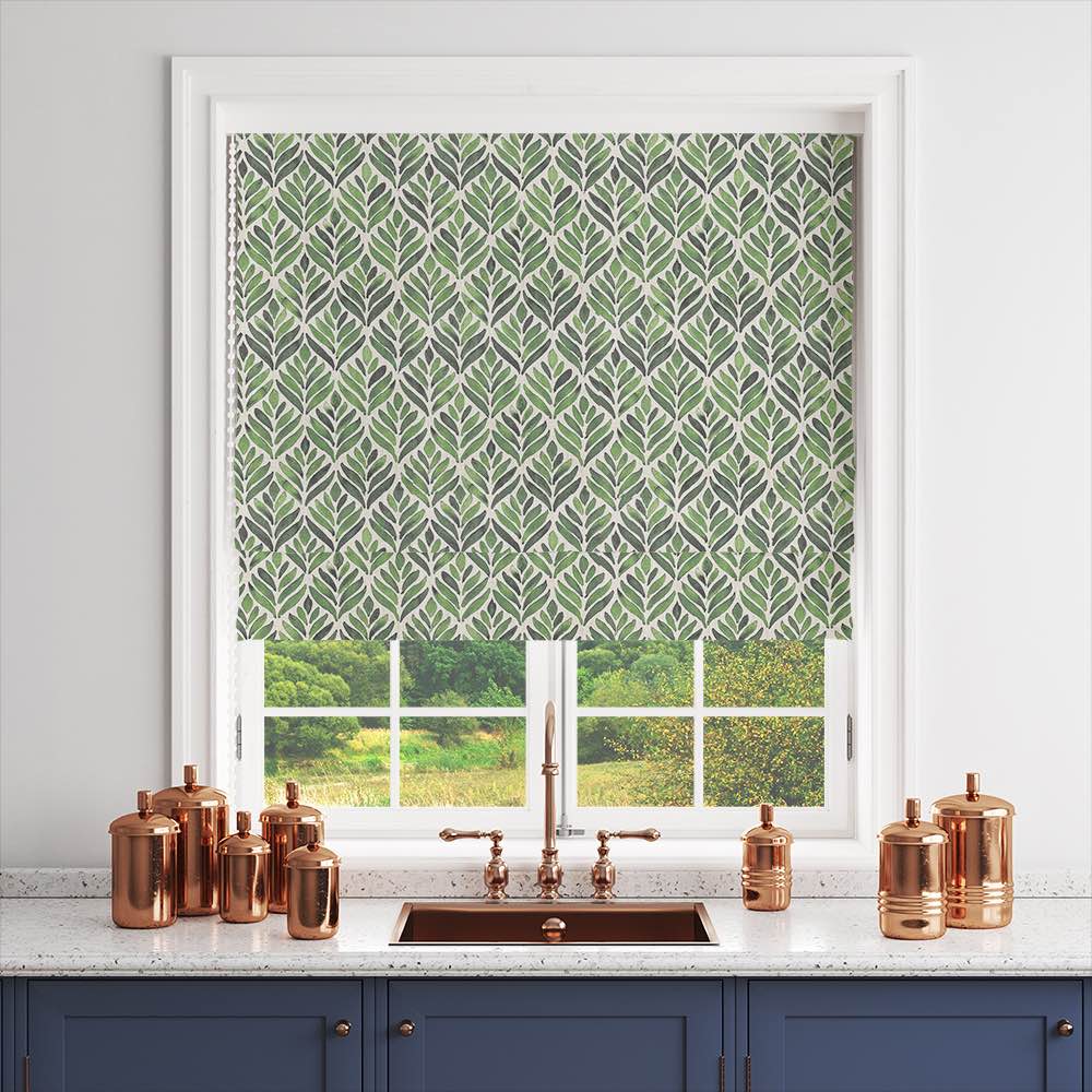 Beautiful watercolor leaves fabric with green, blue and yellow leaf pattern