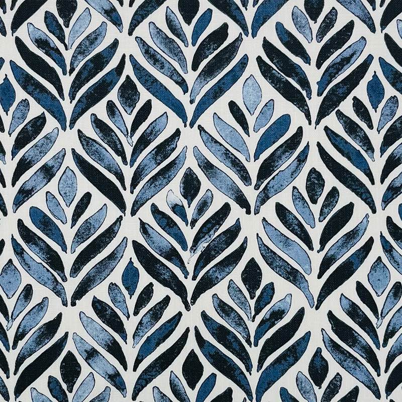 Watercolour Leaves Fabric with green and blue leaf patterns on white background