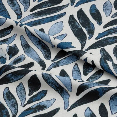 Beautiful watercolour leaves fabric with green, blue, and yellow leaf patterns