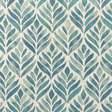 Watercolour leaves upholstery fabric in shades of green and blue