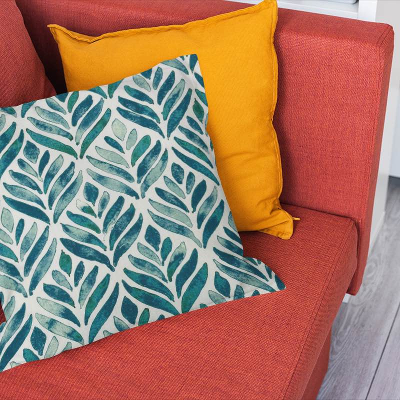 Beautiful watercolor leaves fabric with green, blue, and yellow foliage design