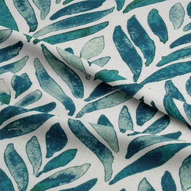 Beautiful watercolour leaves fabric with vibrant green and blue foliage design for crafting and sewing projects