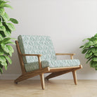 Upholstered chair in Watercolour Foliage Velvet Fabric in Duck Egg – soft leaf velvet fabric used on accent chair