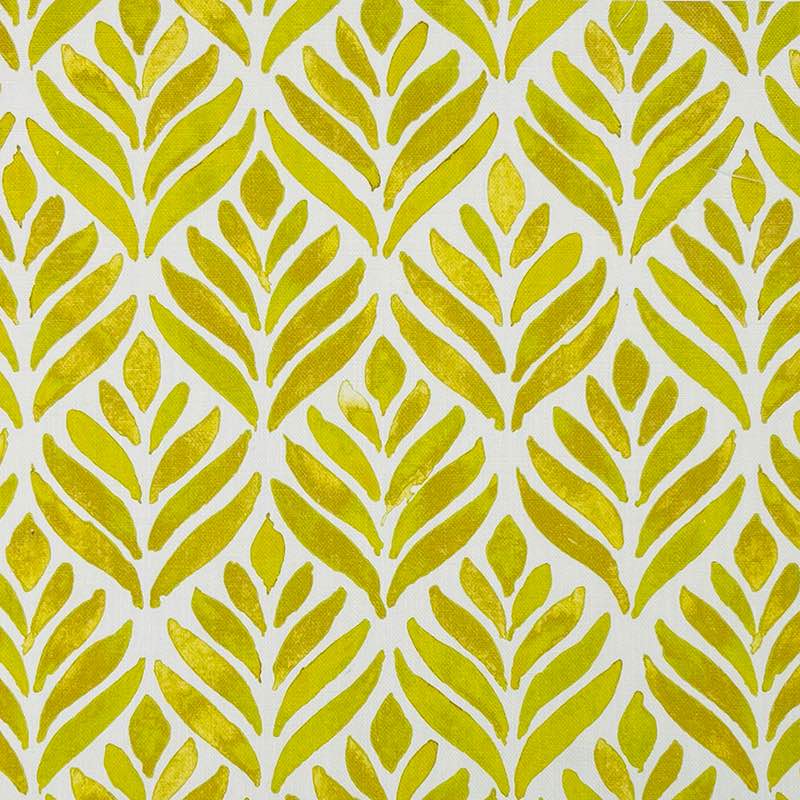 Flat image of Watercolour Foliage Velvet Fabric in Ochre – bold yellow velvet upholstery fabric with leaves