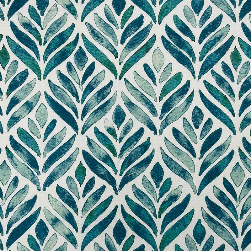 Flat image of Watercolour Foliage Velvet Fabric in Teal – rich teal velvet upholstery fabric with leaf print