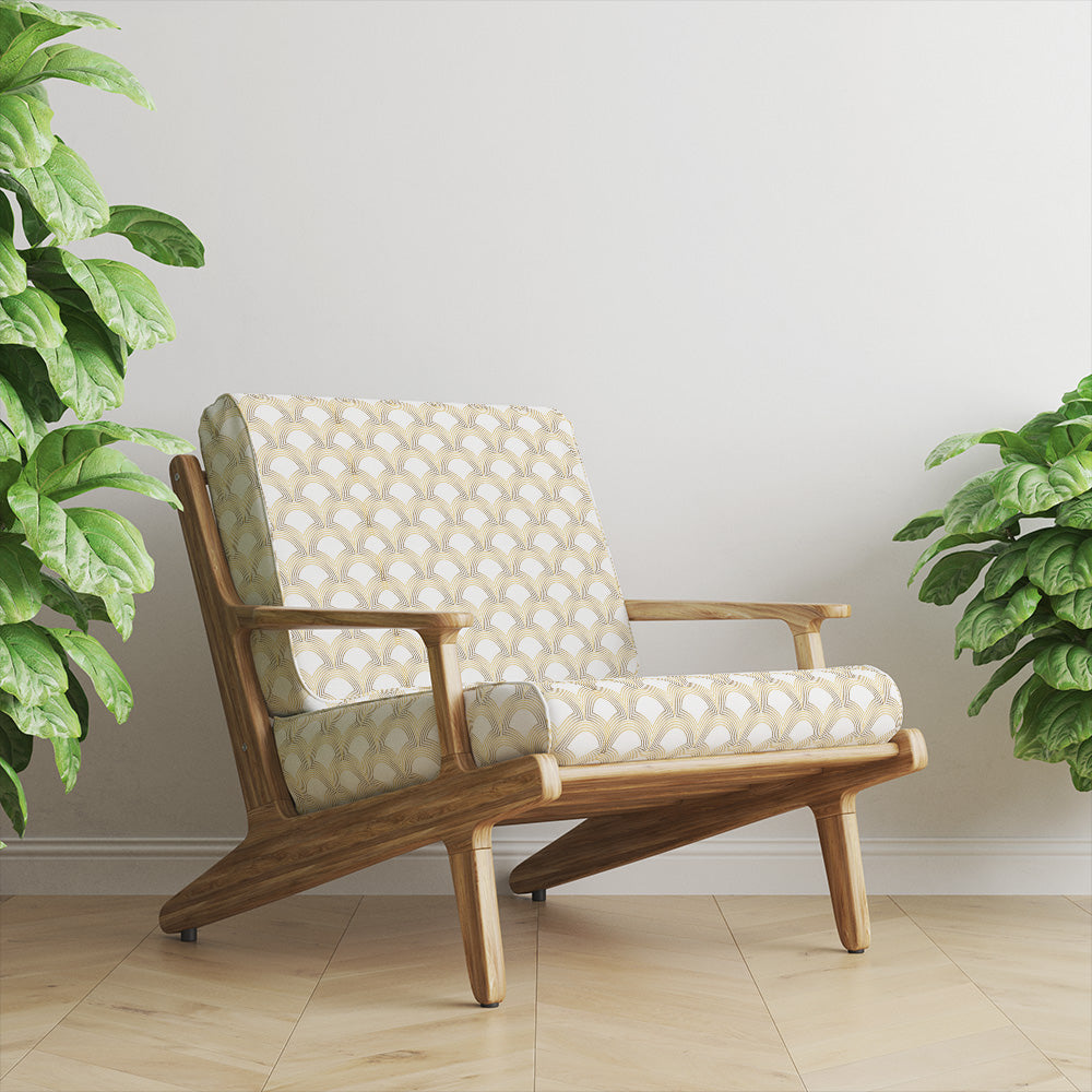 Waverly Gold velvet upholstery fabric shown on chair