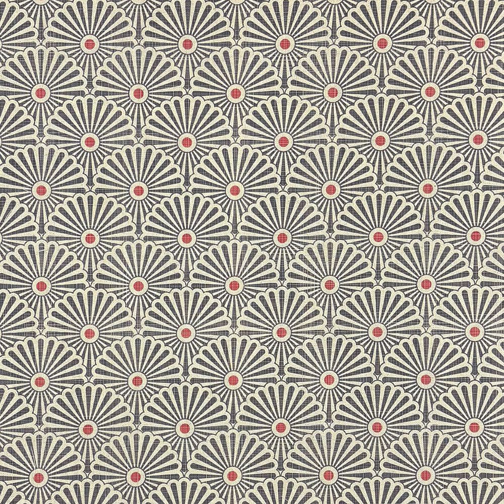 Welford Charcoal geometric linen blend upholstery fabric – flat lay showcasing fan motif.