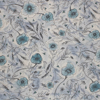 Wild Poppies Linen Curtain Fabric - Cornish Slate in a spacious living room with natural lighting