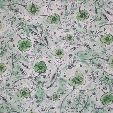 Wild Poppies Linen Curtain Fabric in Lamorna Green, perfect for nature-inspired interiors