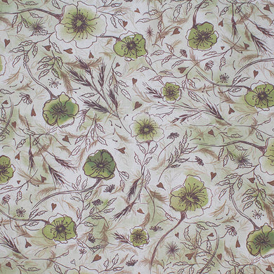 Wild Poppies Linen Curtain Fabric - Olive in a natural setting