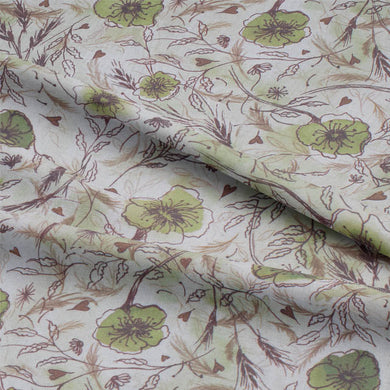 Close-up of Wild Poppies Linen Curtain Fabric - Olive texture