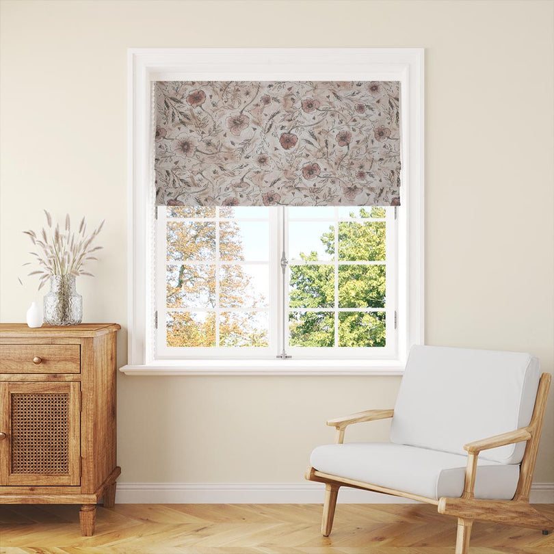 Sepia-toned linen curtain fabric with a stunning wild poppies design, ideal for adding a touch of nature to any space