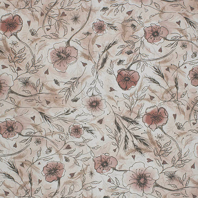 Wild Poppies Linen Curtain Fabric in Sepia, featuring a beautiful floral pattern and earthy tones