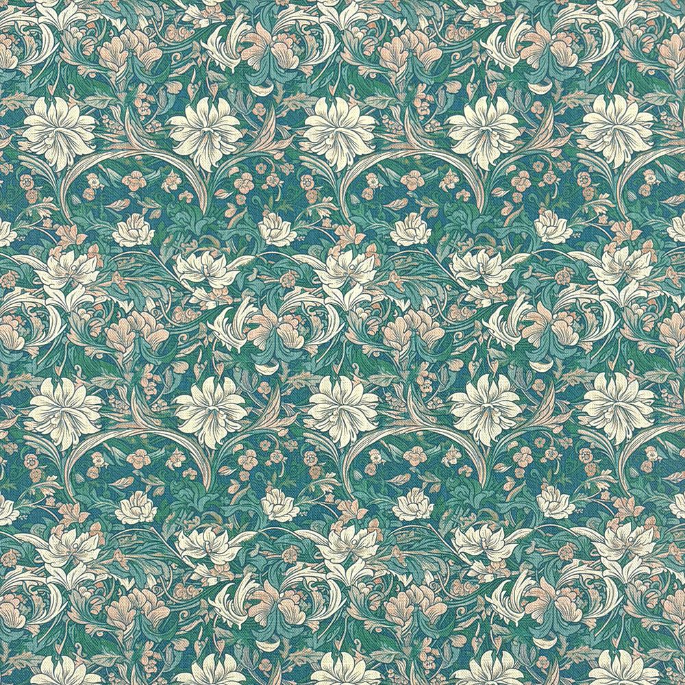 Flat: William Floral upholstery fabric in Teal colourway – flat image